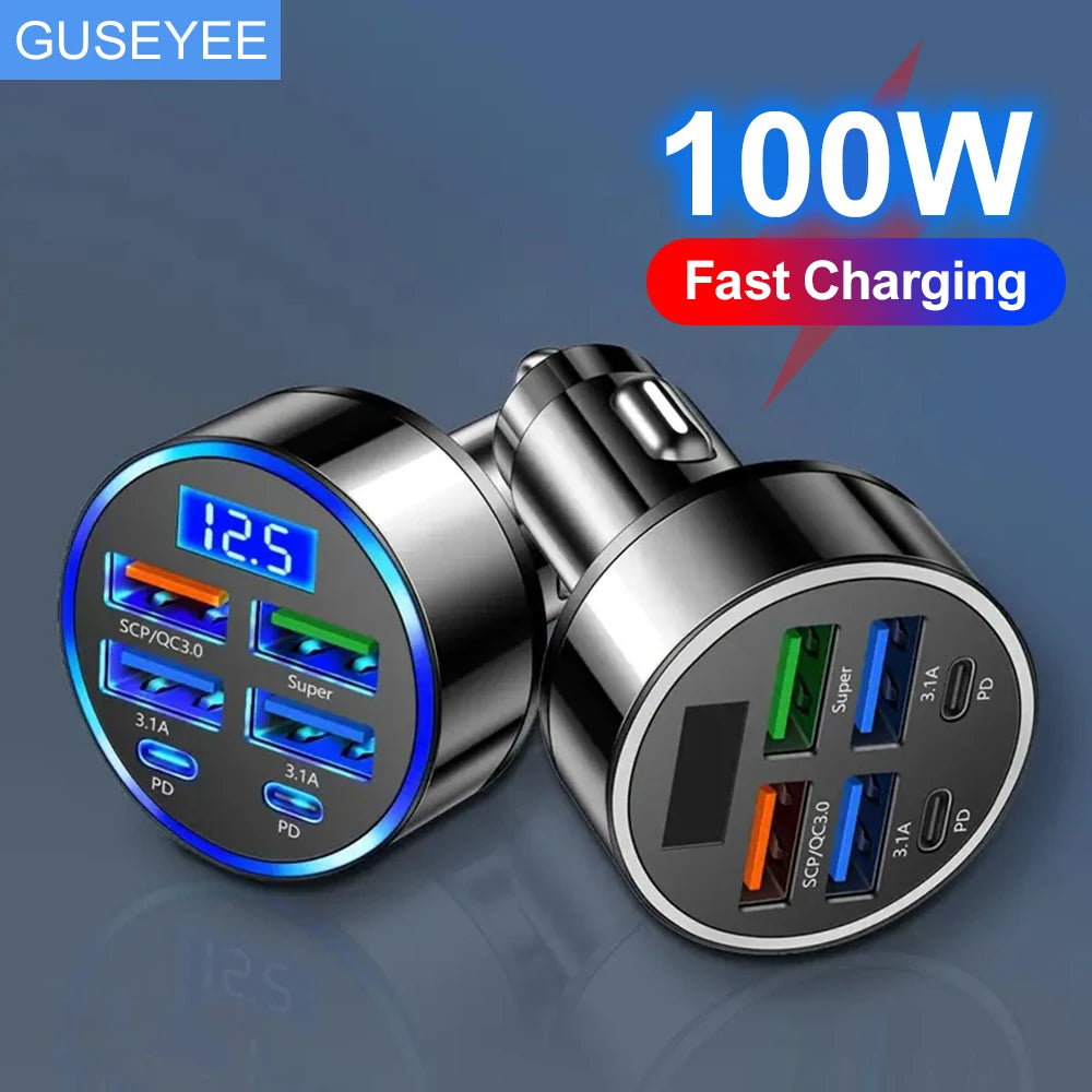 100W 6 Ports Car Charger Fast Charging
