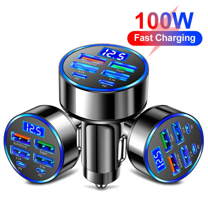 100W 6 Ports Car Charger Fast Charging