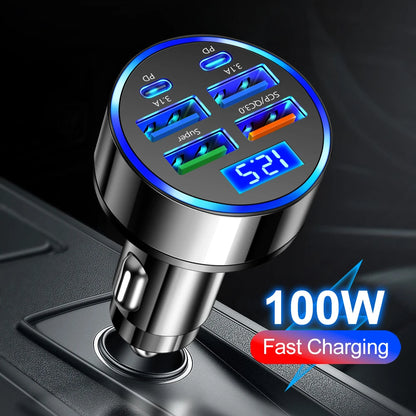100W 6 Ports Car Charger Fast Charging